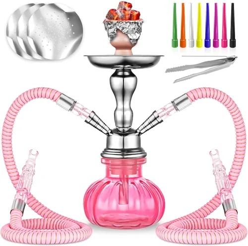 Juego de 2 mangueras para cachimba de 11 pulgadas, pequeño juego de cachimba con mini jarrón de cristal de calabaza, cuenco de cerámica, manguera de