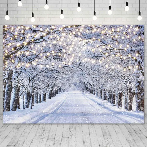 Miniatura 2 de Telón de Fondo Fotográfico de Escena Invernal de 7x5 Pies País de las Maravillas Copo de Nieve Brillo Nieve Paisaje Árbol Decoración Navidad Fiesta