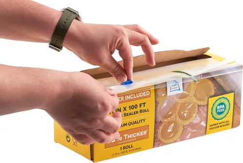 Rollo Sellador al Vacío y Cortador de Bolsas (8" x 100') 4 mil 100 Pies Bolsas Texturizadas por OutOfAir 33% Más Gruesas, Libre de BPA, Sous Vide,