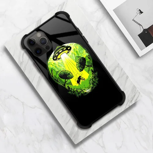 Miniatura 6 de ZHEGAILIAN Funda compatible con iPhone 12/12 Pro, funda de invasión de vaca alienígena OVNI, parte trasera de vidrio templado + funda protectora