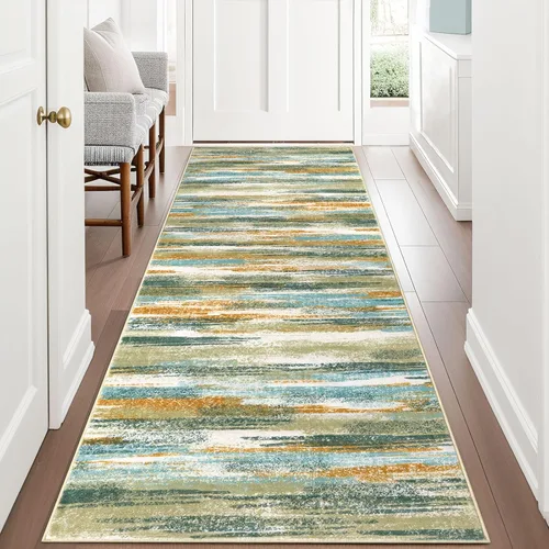 Miniatura 131 de Lansny Alfombra moderna abstracta de 2 x 5 pies, color negro, gris, blanco, lavable, alfombra de entrada para cocina, alfombra antideslizante suave