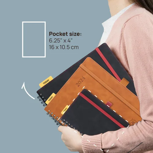Miniatura 6 de POPRUN Agenda semanal 2024, tamaño de bolsillo, 4 x 6.25 pulgadas, calendario pequeño para bolso con cubierta suave en espiral, regla de plástico