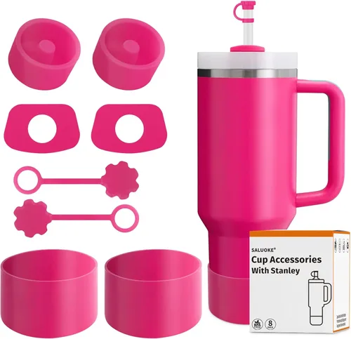 Miniatura 15 de Accesorios para taza Stanley - Juego de 8 piezas, incluye tapa con pajita, tapones redondos y cuadrados a prueba de fugas, botas de silicona