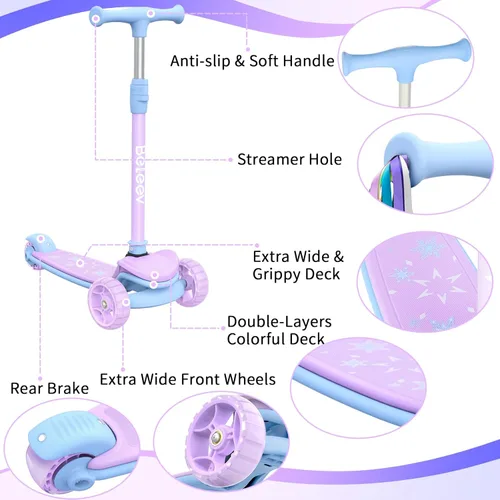 Miniatura 6 de BELEEV Patinete A8 para niños de 3 a 12 años, scooter plegable de 3 ruedas para niños y niñas, ruedas con luz LED, 4 alturas ajustables, inclinación