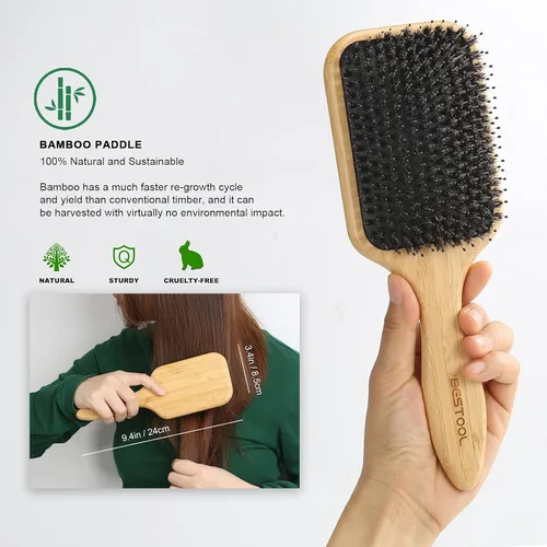 Miniatura 3 de BESTOOL Cepillo de pelo de jabalí y cerdas de nailon para todos (mujeres, hombres, niños) para cabello húmedo y seco, masaje desenredante, mejora