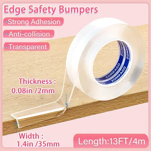 Miniatura 2 de ZOMPAGO Tira protectora de bordes a prueba de bebés, protectores de esquina transparentes para muebles, 1.4 pulgadas x 13 pies, protectores
