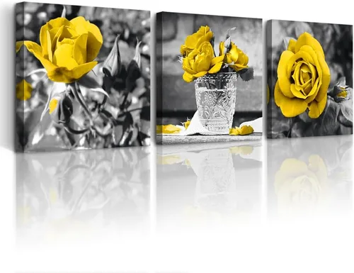 DZRWUBHS Lienzo decorativo para pared, decoración moderna para dormitorio, sala de estar, cocina, baño, cuadros de pared en blanco y negro, flores