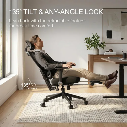 Miniatura 7 de Silla de oficina ergonómica de malla con reposabrazos, silla de escritorio grande y alta con soporte lumbar, silla giratoria de computadora