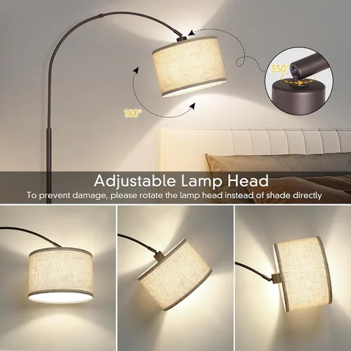 Miniatura 3 de Lámpara de pie de ratán, lámparas de pie de arco para sala de estar, lámpara de pie de granja con pantalla de tela colgante ajustable, lámpara