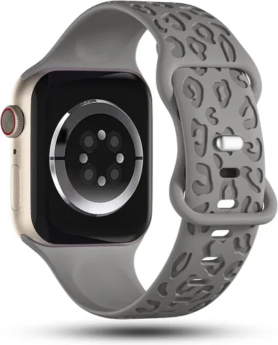 Miniatura 2 de CreateGreat Bandas Grabadas Compatibles con Apple Watch de 40mm 41mm 38mm 42mm 44mm 45mm 46mm 49mm, Correa de Silicona Suave con Patrón de Leopardo