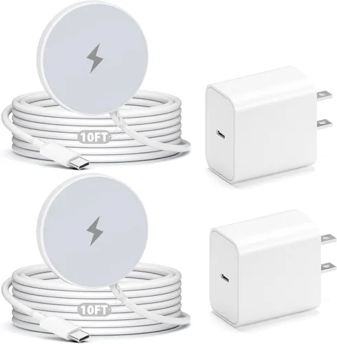 [Certificado MFi de Apple] Cargador magnético para iPhone 17 16e, paquete de 2 de 10 pies, carga rápida para Apple MagSafe, almohadilla de carga