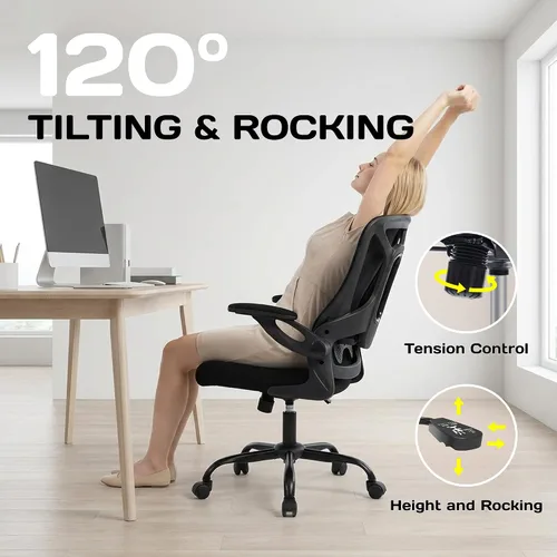 Miniatura 9 de Silla de oficina ergonómica, 300 libras, silla de computadora de malla resistente con soporte lumbar ajustable, brazos abatibles de 90° que ahorran