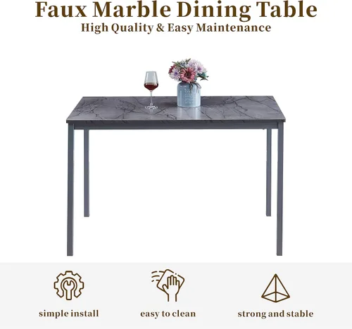 Miniatura 4 de Mesa de comedor de mármol con parte superior de MDF y marco de metal, mesa de cocina rectangular para restaurante, apartamento y espacio pequeño