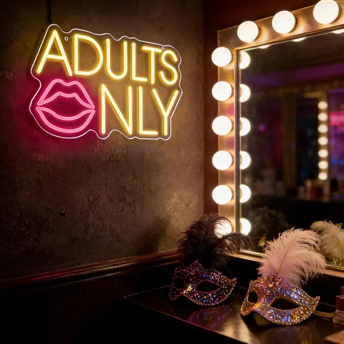 Miniatura 2 de Letrero de neón solo para adultos con labios, luz LED de neón amarillo cálido y rosa para decoración de pared, letreros sexys regulables para bar
