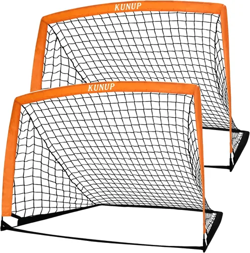 Miniatura 32 de Juego de 2 porterías de fútbol para niños, 5 x 3, 6 x 4, 9 x 5, red de práctica de fútbol plegable con bolsa de transporte portátil para niños