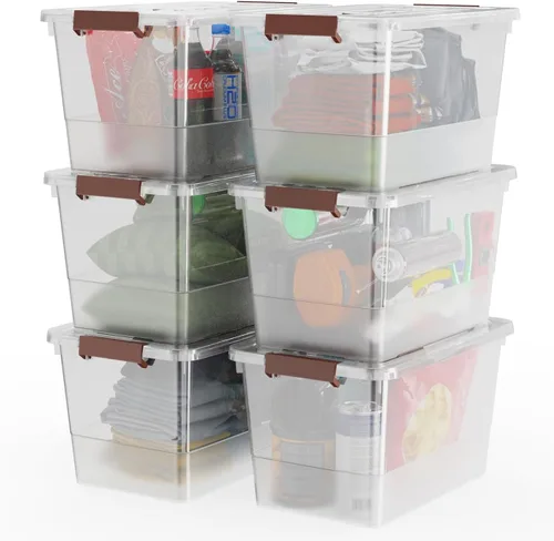 Miniatura 9 de WYT Caja de almacenamiento transparente, paquete de 6 contenedores organizadores de almacenamiento con asa de pestillo y tapas, 3.5 cuartos de galón