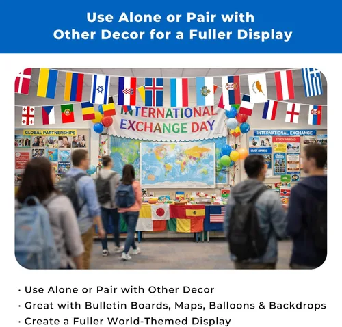 Miniatura 9 de 100 banderas de país de 82 pies, banderas de poliéster reutilizables del mundo pre-encordadas para decoración de aula, fiesta, festival, patio y 100