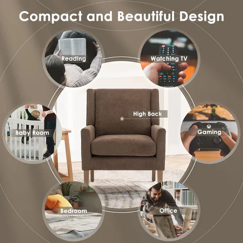 Miniatura 7 de COLAMY Juego de 2 sillas modernas con respaldo alto tipo wingback para sala de estar, sillón de acento tapizado en tela, silla de sofá individual