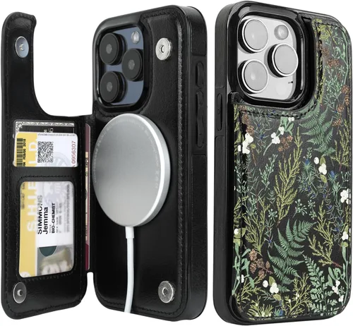 Miniatura 29 de uCOLOR Funda compatible con iPhone 15 de 6.1 pulgadas con ranura para tarjetero, función atril, doble cierre magnético y bloqueo RFID, funda de 6.1