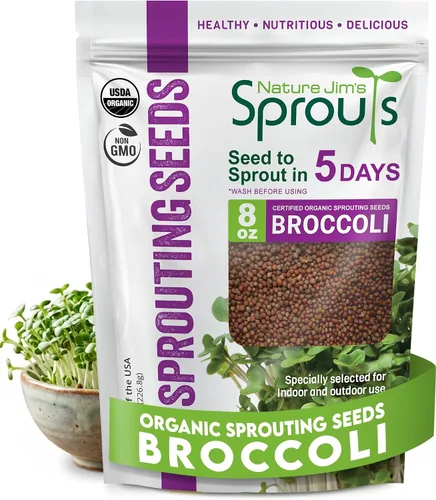 Nature Jims Sprouts Semillas de brócoli orgánicas para germinar, certificadas sin OMG, ricas en sulforafano, semillas microverdes de crecimiento