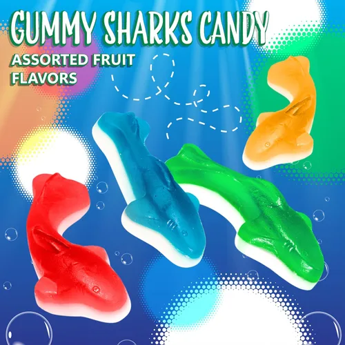 Miniatura 5 de Dulces de Tiburones Gomosos Bolsa de 1 libra Sabores Surtidos - Frambuesa Azul, Limón, Lima, Cereza