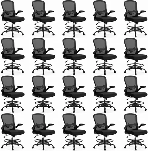 Miniatura 26 de ErGear Silla de dibujo, silla de escritorio de pie con reposabrazos abatibles, silla de escritorio alta altura ajustable, silla de oficina alta Negro