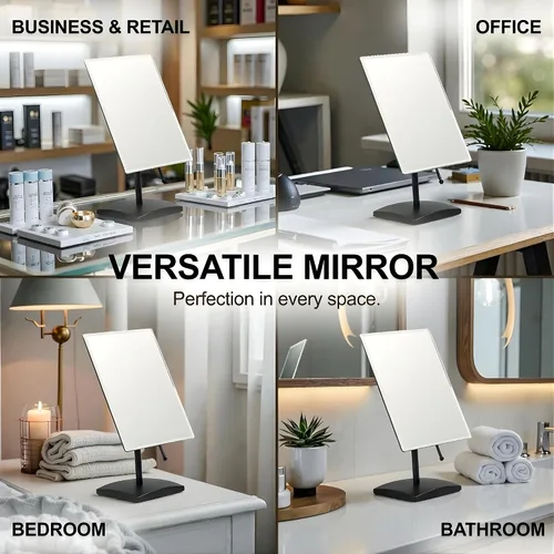 Miniatura 4 de MIRRORVANA Espejo de escritorio grande con soporte para escritorio de oficina, tocador de maquillaje y encimera de baño, espejo facial ajustable