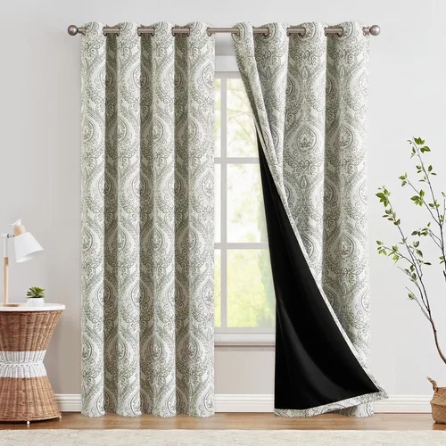 Miniatura 13 de jinchan Cortinas opacas de 90 pulgadas de largo, 2 paneles de medallón de damasco azul, cortinas de ventana para dormitorio, con ojales, aislamiento