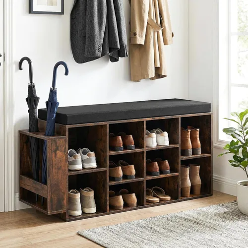 Miniatura 9 de Tangkula Banco de almacenamiento de zapatos con soporte para paraguas, organizador de zapatos de 40 pulgadas con asiento acolchado, 10 cubos y Negro