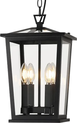 Miniatura 9 de Lámpara colgante exterior para porche, luz colgante negra de 1 luz, lámpara colgante exterior moderna con vidrio cilíndrico y cadena ajustable