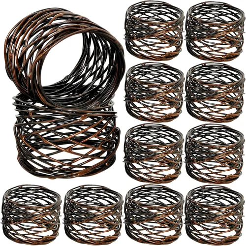 Miniatura 15 de ALPHA Living HOME Juego de 12 servilleteros dorados de alta calidad, 100% metal, decoración de mesa resistente al óxido, servilleteros con hebillas