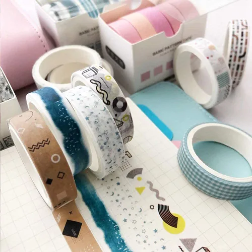 Miniatura 4 de Juego de 5 rollos de cinta washi creativa básica delgada cintas decorativas para artes, manualidades, diarios, planificadores, álbumes de recortes
