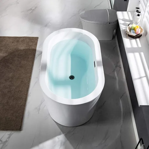 Miniatura 5 de WOODBRIDGE Bañera de acrílico independiente de 56 pulgadas, bañera blanca de remojo contemporáneo con desbordamiento y drenaje negro mate, Mate negro