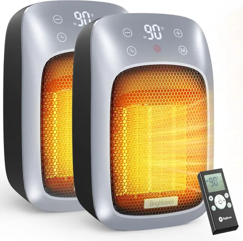 Brightown Calentador de pared portátil enchufable para uso en interiores con termostato, calentador eléctrico pequeño de 800 W con control remoto,