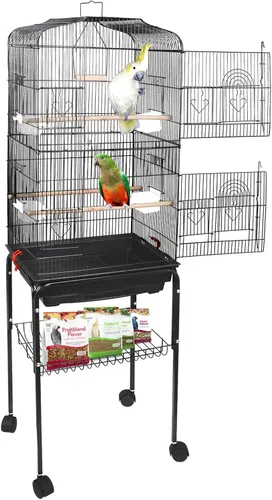 SUPER DEAL 59.3 - Jaula grande de hierro forjado para cacatúa Sun Conure, periquito, pinzón, Budgie, Lovebird, Canary, casa mediana para mascotas