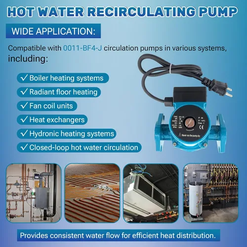 Miniatura 4 de 0011-F4 Hot Water Circulator Pump 1/8 HP 115V, 0–31 GPM Cast Iron Circulating Pump, Compatible with Ta-co 0011-BF4-J, Flanged Hydronic Heating Pumps