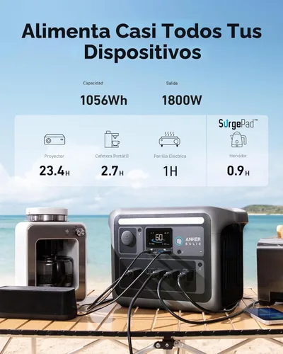 Miniatura 4 de Anker SOLIX C1000 Estación de energía portátil, generador solar de 1800 W (pico de 2400 W), carga completa en 58 minutos, batería LiFePO4 de 1056
