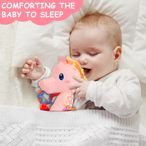 Miniatura 5 de Fuzqq Juguetes para bebé niña de 0 a 6 meses, animal de peluche musical con sonajero, juguete suave para recién nacida de 0 3 6 9 12 meses para Rosa