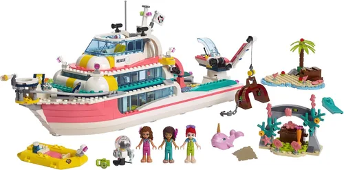 Miniatura 2 de LEGO Friends Rescue Mission Boat 41381 Kit de construcción de barco de juguete con mini muñecas y criaturas marinas de juguete, juego de rescate