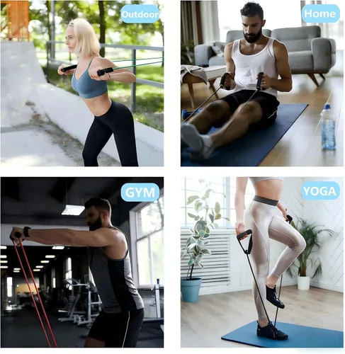 Miniatura 6 de 20 bandas de resistencia con asas para entrenamientos en casa, juego de bandas de ejercicio universales para terapia física y rehabilitación