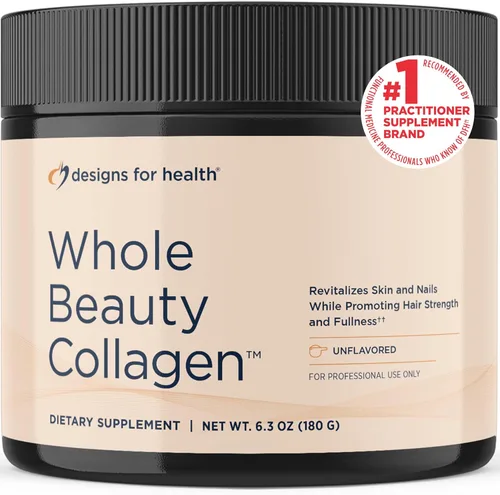 Designs for Health Whole Beauty Colágeno – Péptidos de colágeno, sílice y biotina en polvo para apoyar la piel del cabello y las uñas – Apoya la