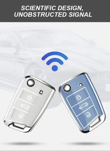 Miniatura 5 de ontto Funda para control remoto de automóvil de 3 botones para Volkswagen con tapa abatible para Skoda Kodiaq Karoq Bolsa de llaves Premium TPU
