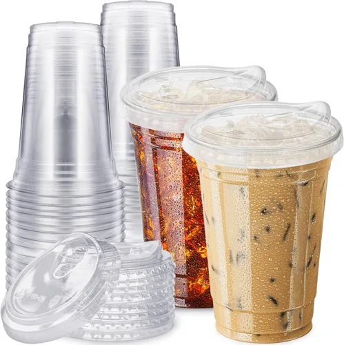 Miniatura 8 de Qinsihwn 100 Piezas Vasos de Plástico Desechables de 8 OZ con Tapas Planas, Vasos Transparentes de Porción con Tapas Planas, Recipientes de Plástico