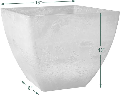 Miniatura 4 de PSW Pot Collection Maceta cuadrada compuesta de plástico, piedra y madera, de 16 x 13 pulgadas, sin orificio de drenaje (perforable), moderna maceta
