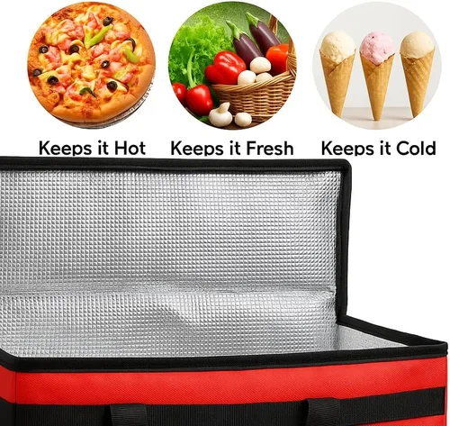 Miniatura 6 de Bolsa de entrega de alimentos aislada de alta calidad de 23 x 14 x 15 pulgadas, bolsa de suministro de catering impermeable para entrega de Rojo