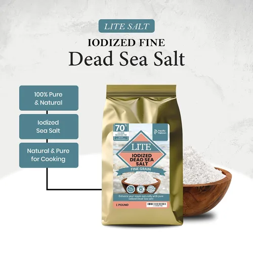Miniatura 3 de Pacific Pelican Sal Lite del Mar Muerto 70% yodada, grano fino, Kosher, natural yodada, sal baja en sodio para cocinar, condimentar y hornear