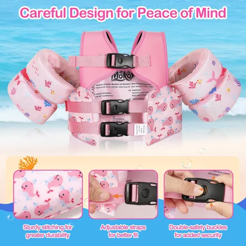 Miniatura 2 de MoKo Flotadores de Brazo para Natación 15-30 lbs, Chaleco de Natación para Niños Pequeños con Dibujos Animados, Alas de Agua para Natación