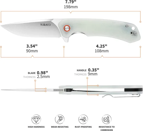 Miniatura 3 de Cuchillo de bolsillo para hombre, acero D2 y mango G10, 3.54 pulgadas de longitud de la hoja, cuchillos de bolsillo con clip y cuchillos plegables