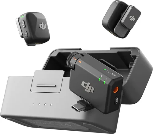 DJI Mic Mini (2 TX + 1 RX + estuche de carga), micrófono inalámbrico Lavalier para iPhone/cámara/Android, ultraligero, audio rico en detalles, uso