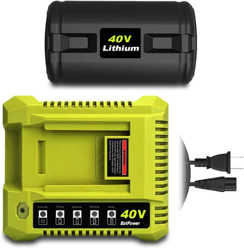 BatPower Combo de batería y cargador de 6.5 Ah y 40 V compatible con herramientas inalámbricas Ryobi de litio de 40 voltios para exteriores, batería
